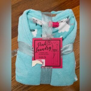 Ladies Plush PJ Set - Aqua with sheep design